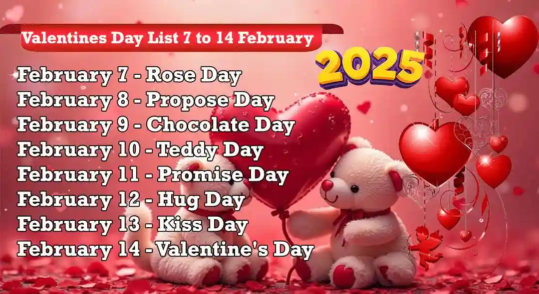 7 Days Leading Up to February 14 Valentine's Day valentines day week list 2025